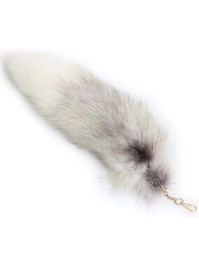 Super Huge Fluffy Real Fox Tail Fur White Keychain Pendant Halloween Cosplay